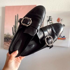 The Kooples black leather studded slip on mules